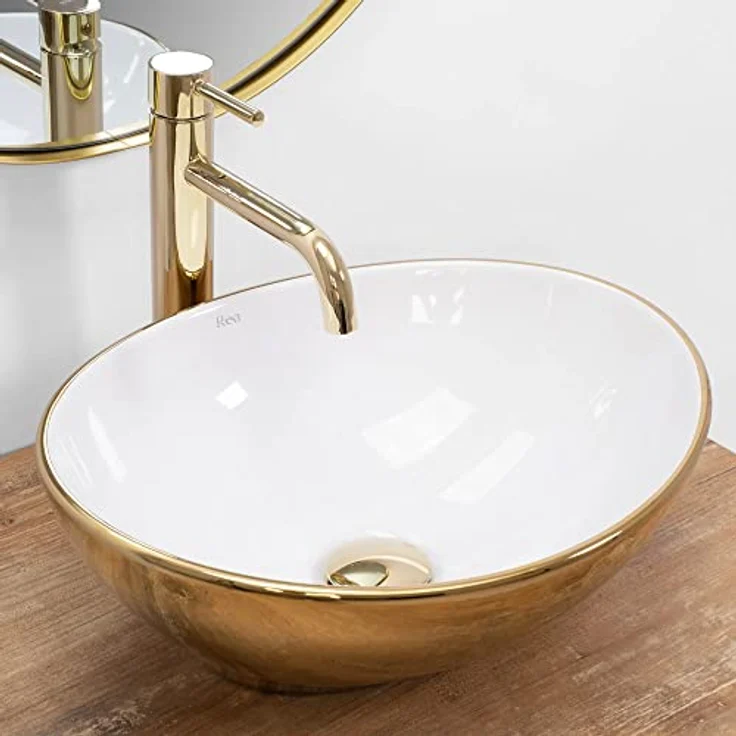 REA Aufsatzwaschbecken Sofia Oval Modern (345x410 mm, Gold/Weiß) – Bild 3
