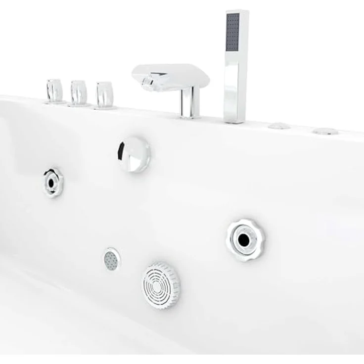 AcquaVapore Whirlpool Pool Badewanne W83-B, 180x90 cm, 2-Personen, 1100W Wassermassage, 100% Acryl, inkl. Armaturen und Frontschürzen – Bild 9