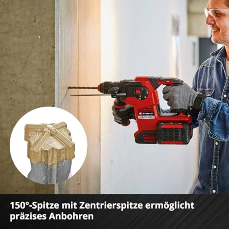 Einhell SDS Plus Set 4C, 5tlg Bohrer für Beton und Mauerwerk, Vierschneider-Hartmetall, 150°-Spitze, SDS Plus-Schaft – Bild 4