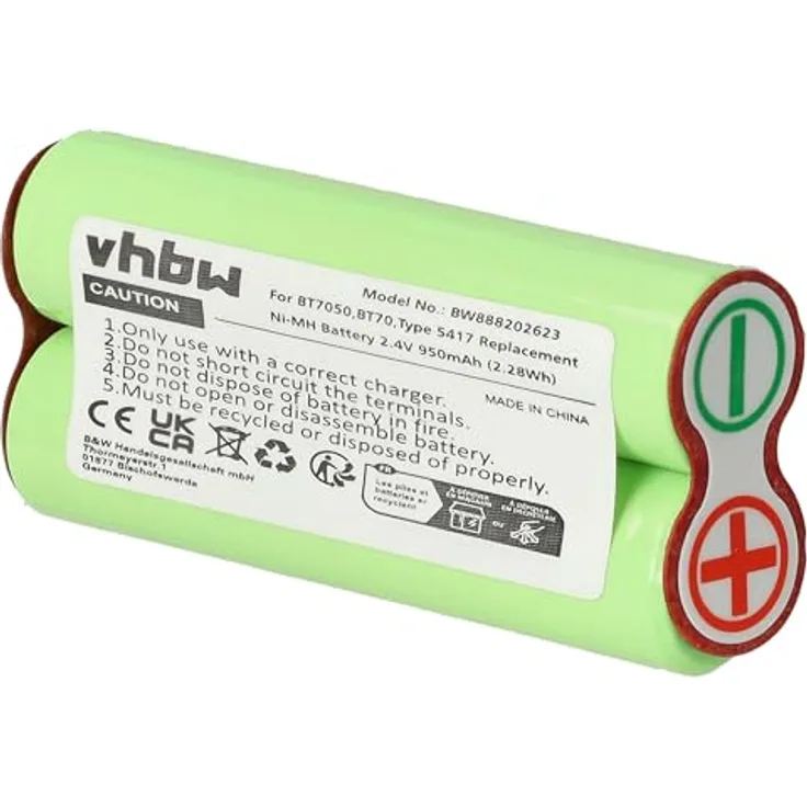 Vhbw Akku für Braun BT5090, BT70, BT7050, CruZer 6, Series 7 Rasierer, 950mAh, 2,4V, NiMH