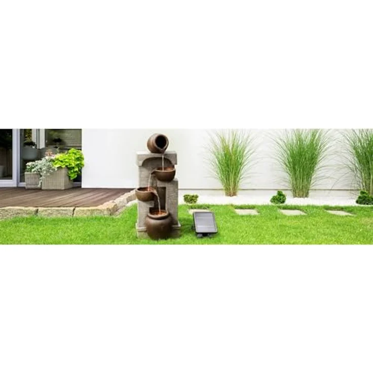 Teamson Home Gartenbrunnen „Cascading Bowls“, solarbetrieben mit LED, Polyresin braun, 72 cm – Bild 9