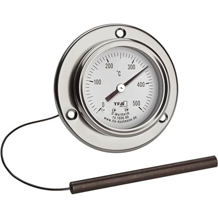 TFA Dostmann Analoge Edelstahl Pizzathermometer, 14.1036, bis 500°C, mit Kabelfühler, silber – Bild 1