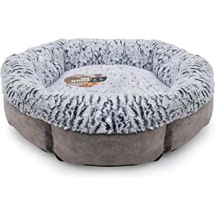 Rosewood Kleines Hundebett für Hunde, Katzen, Kätzchen und Welpen, maschinenwaschbar, super weiches Fleece gefüttert, Kunstwildleder, Grau, 48 x 48 x 16 cm