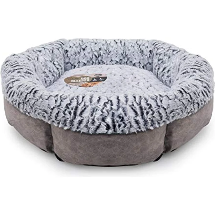 Rosewood Kleines Hundebett für Hunde, Katzen, Kätzchen und Welpen, maschinenwaschbar, super weiches Fleece gefüttert, Kunstwildleder, Grau, 48 x 48 x 16 cm – Bild 1