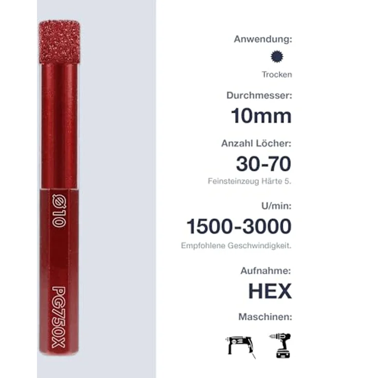 MARCRIST Fliesenbohrer PG750X-HEX 10mm, Präzisionsbohrer für Fliesen und Keramik – Bild 3