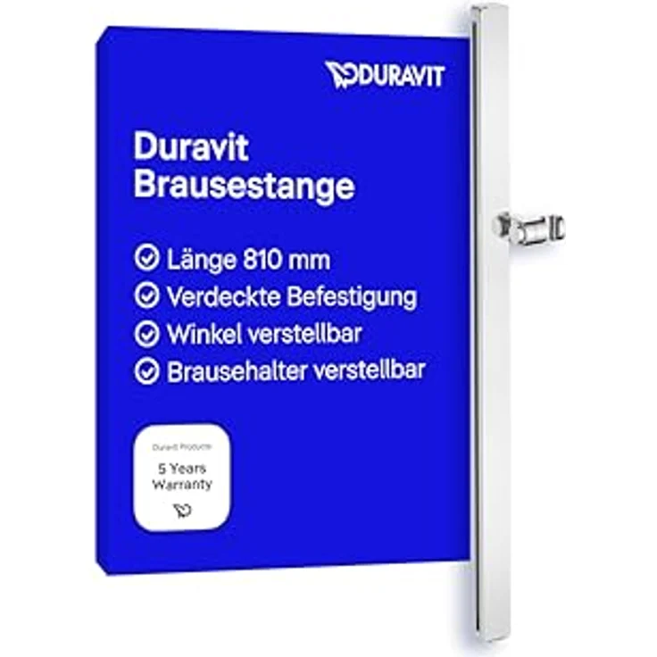 Duravit Universal Duschstange, variable Brausestange mit höhenverstellbarer Handbrausehalterung (810 mm), Chrom – Bild 1