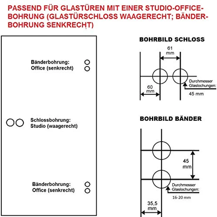 ck-türbeschläge Q Set PZ inkl. Profilzylinder V2A Edelstahl matt inkl. Officebändern +RT metallische Innenmechanik New Orleans 3454324, Glastürschloss Serie "Q" eckig, 8 mm Glas, V2A Edelstahl matt gebürstet – Bild 5