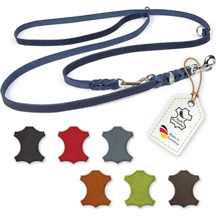 CopcoPet Fettlederleine für Hunde - 3-Fach verstellbare Hundeleine aus weichem Leder - 100% Handmade in Germany - Blau