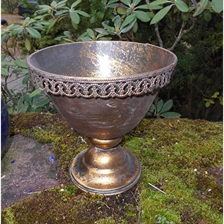 Deko-Impression Übertopf Amphore Pflanztopf Vase Schale Eisen Gold-Antik