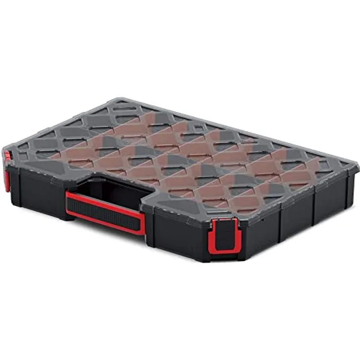 Prosperplast Werkzeugkoffer Kistenberg TAGER CARBO ORGANIZER KTGC40306S, multifunktionale Sortimentsbox mit transparentem Deckel und ergonomischem Griff, 390x284x60 mm