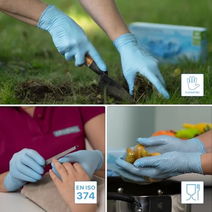 ARNOMED 500 Stück Einweghandschuhe Hellblau, Nitril L, puderfrei, reißfest, hautfreundlich, lebensmittelecht, für Hygiene und medizinische Anwendungen – Bild 5