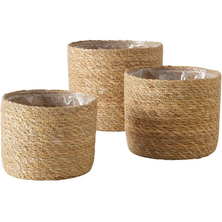 BOLTZE GRUPPE GmbH Übertopfset SOPHY, 3-teilig aus handgefertigtem Seegras, wasserfest, matte Oberfläche, verschiedene Größen (12 cm, 14 cm, 16 cm)