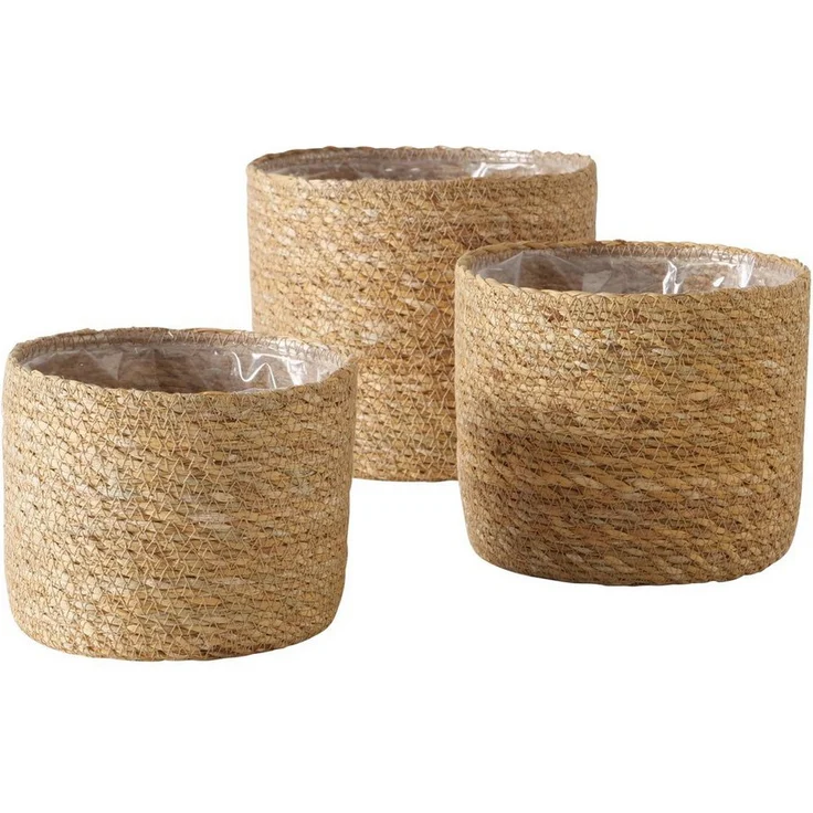 BOLTZE GRUPPE GmbH Übertopfset SOPHY, 3-teilig aus handgefertigtem Seegras, wasserfest, matte Oberfläche, verschiedene Größen (12 cm, 14 cm, 16 cm)