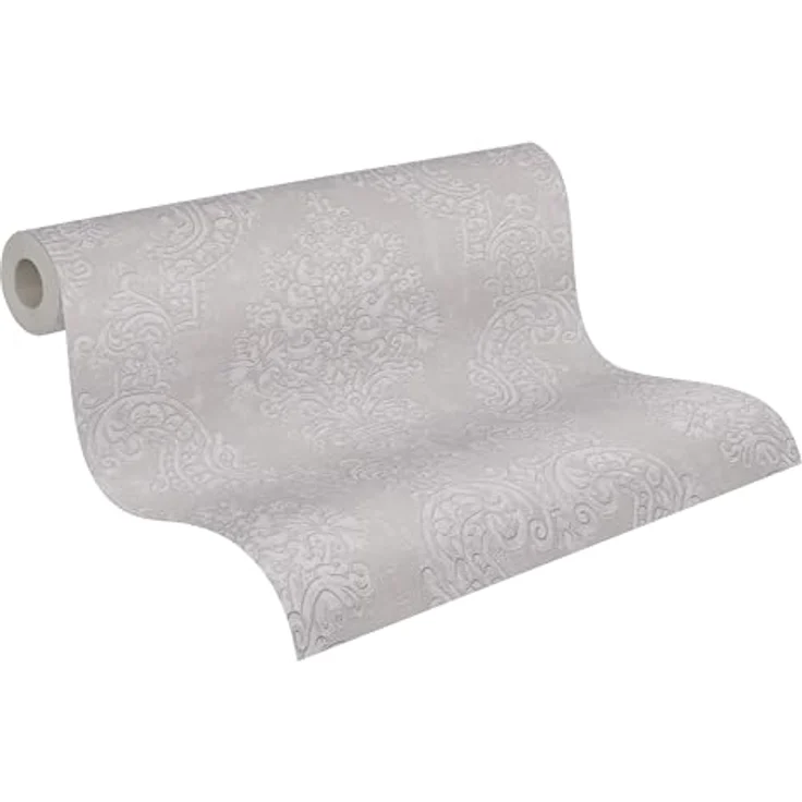 A.S. Création Pure Elegance Vliestapete mit Ornamenten, 0,53 x 10,05 m, Beige und Grau - Barocktapete Made in Germany - licht- und waschbeständig – Bild 1