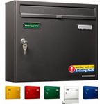 AL Briefkastensysteme Briefkasten Anthrazit DB 703 Basic 1er Briefkasten mit Namensschild und Schloss 1 Fach DIN A4 wetterfest - Postkasten Zaunbriefkasten in Anthrazit