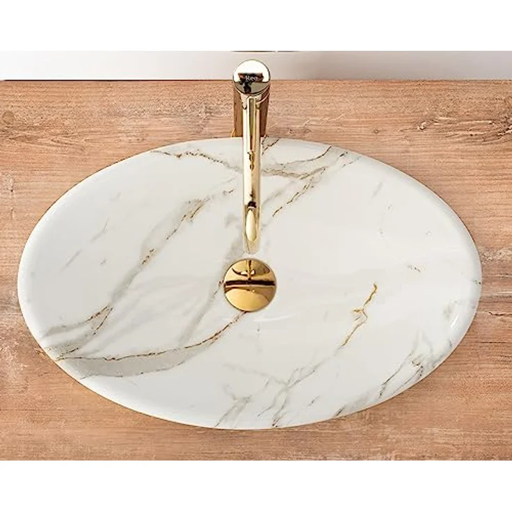 Rea Aufsatzwaschbecken Pamela Shiny Aiax Waschtisch Handwaschbecken Waschschale Waschbecken für Badezimmer aus hochwertiger Keramik 530 x 330 x 150 mm (Stein imitiert) – Bild 4