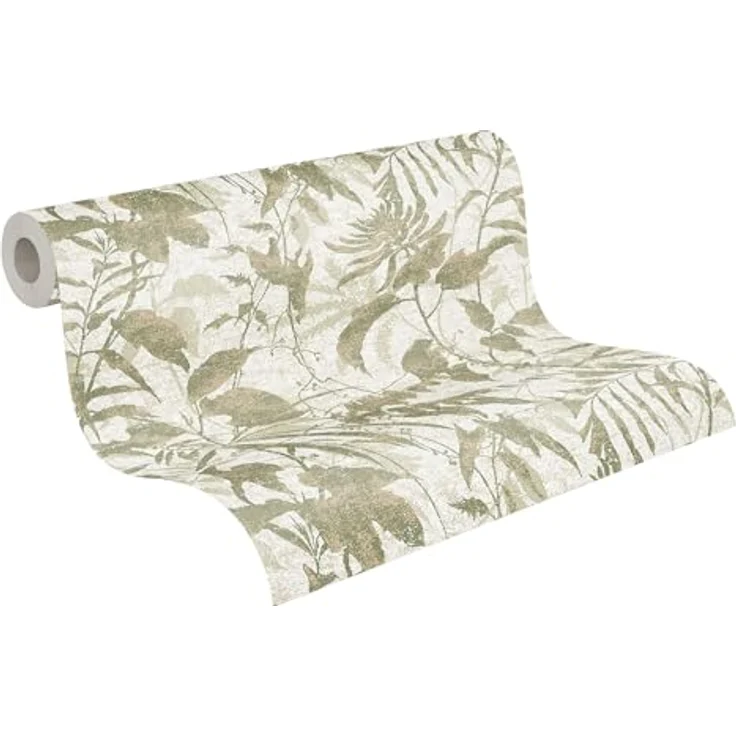 Livingwalls Hot Spots Motivtapete, Vliestapete mit Blättermotiv in Creme, Grün, Gold und Metallic, 10,05 m x 0,53 m, Dschungel-Look, Made in Germany - 782031 – Bild 1