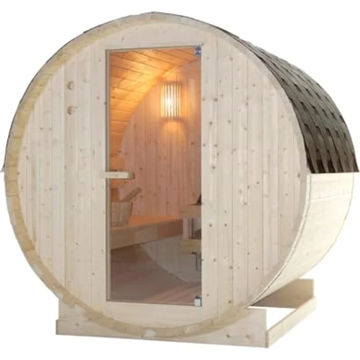 Sanotechnik Fasssauna »TROMSÖ L«, 3,8 mm, geeignet für 4 Personen, Fichetnholz, Gartensauna – Bild 3