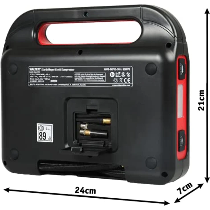 WALTER WWS-SKP12-C01, 12V Li-Ion Starthilfegerät mit Kompressor, 800A Starthilfe, inkl. USB 3.0 & USB-C Anschlüsse, LED-Leuchte mit 3 Modi – Bild 2