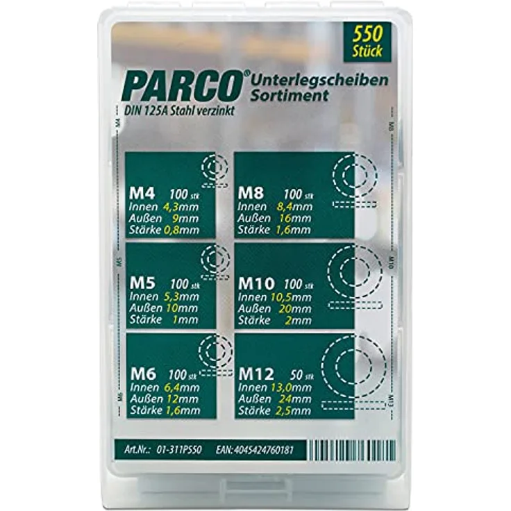PARCO Unterlegscheiben Sortiment DIN125 A vz. 550 Stück