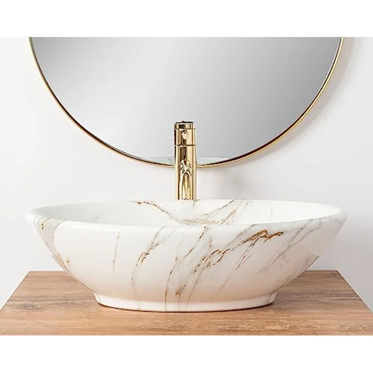 Rea Aufsatzwaschbecken Pamela Shiny Aiax Waschtisch Handwaschbecken Waschschale Waschbecken für Badezimmer aus hochwertiger Keramik 530 x 330 x 150 mm (Stein imitiert) – Bild 2