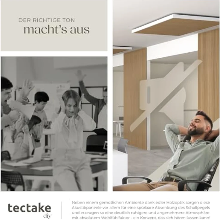 tectake® 3D Akustikpaneele, Wandpaneele in Holzoptik, Schallabsorber für Wohnzimmer und Küche, Eiche, 4er Set, 120 x 60 x 2,1 cm – Bild 5