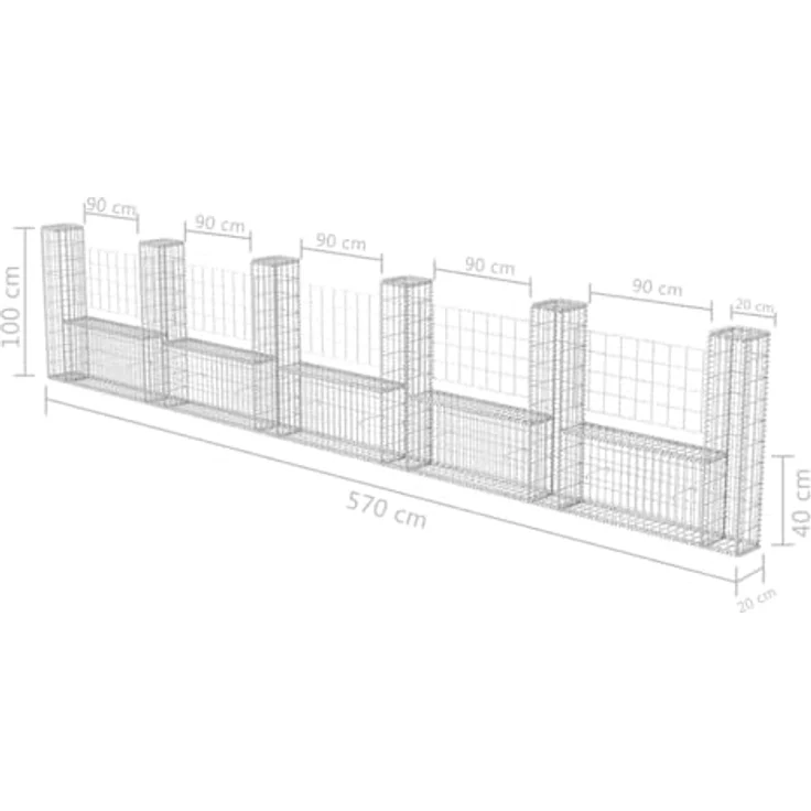 vidaXL Gabionenkorb UForm Stahl 570×20×100 cm – Bild 5