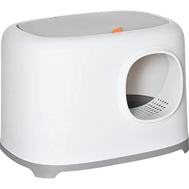 PawHut Katzentoilette mit Haube für Katzen bis 5 kg Katzenklo mit Deckel Gitterboden Kunststoff Weiß 55 x 40 x 39 cm
