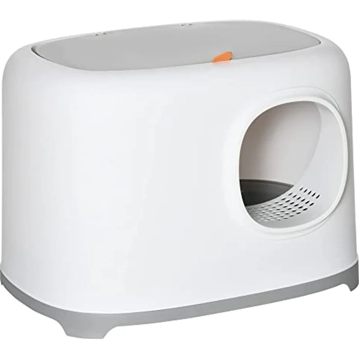 PawHut Katzentoilette mit Haube für Katzen bis 5 kg Katzenklo mit Deckel Gitterboden Kunststoff Weiß 55 x 40 x 39 cm – Bild 1