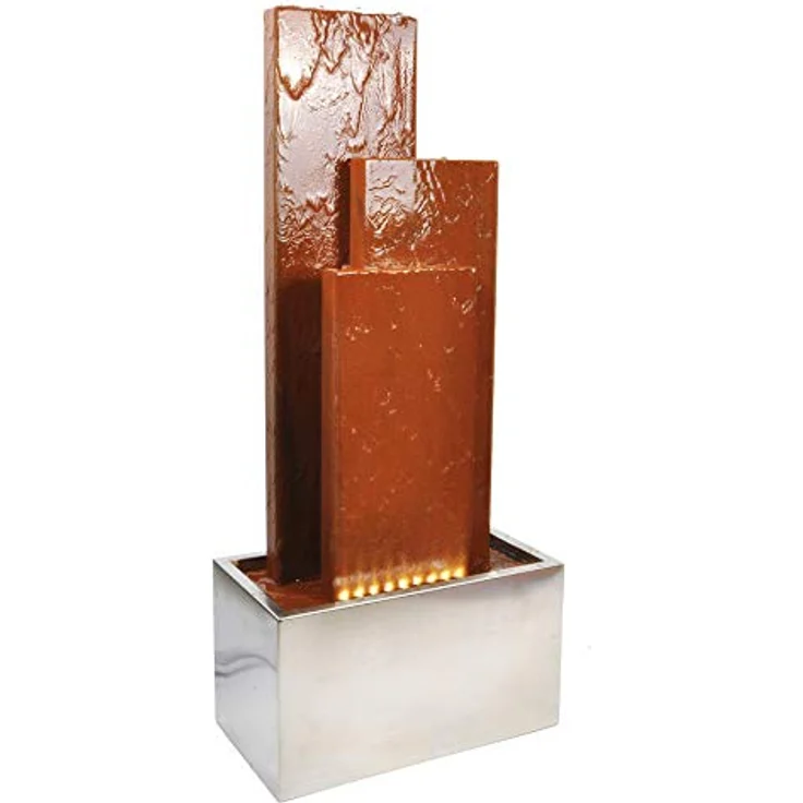 Köhko® Springbrunnen Chile, 104 cm hoch mit LED-Beleuchtung, 3 Wasserwänden aus Cortenstahl und Edelstahl, geräuscharmer Betrieb, geschlossener Wasserkreislauf – Bild 5