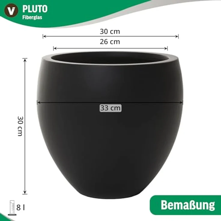 VIVANNO Blumentopf Fiberglas Pluto, wetterfester Pflanzenkübel in Anthrazit, 30x30 cm, 8 Liter Volumen – Bild 5