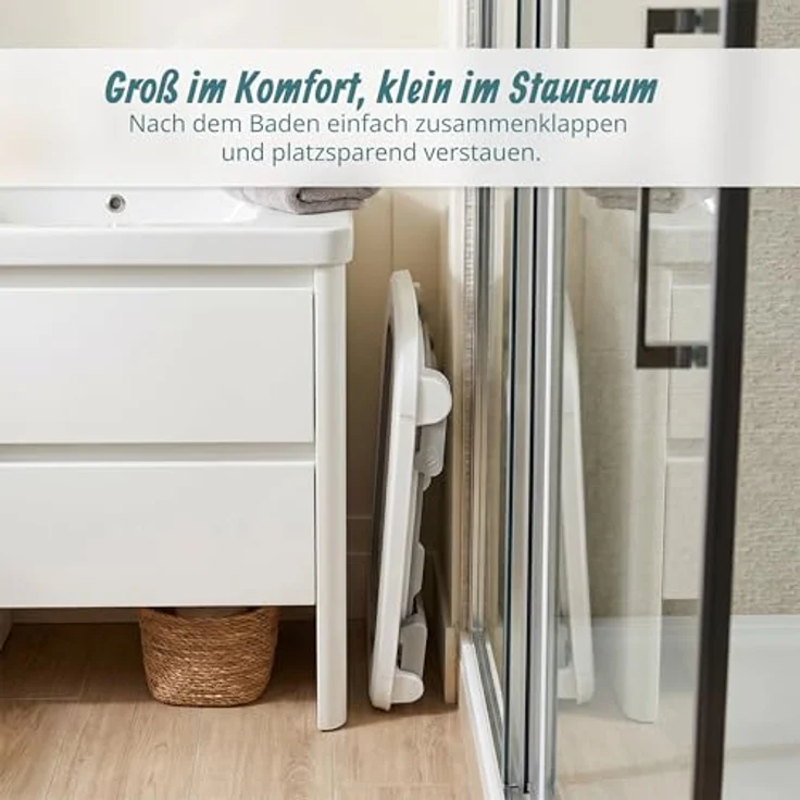 Relaxdays Babybadewanne Klappbar, Kunststoff Cremeweiß Grau, Rutschfest mit Kissen, 20 cm x 78 cm x 50 cm – Bild 6