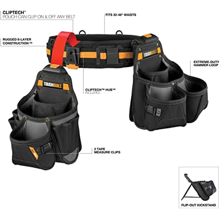 ToughBuilt TB-CT-111-3P ClipTech 3-teiliges Tradesman Werkzeuggürtel-Set, gepolsterter Gürtel, integrierte Ständer, Schwarz – Bild 2