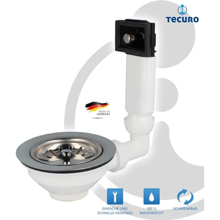 tecuro Spülen-Siebkorbventil Ø 114 mm (3 1/2 Zoll) mit Überlauf 38x64 mm, Edelstahl mit herausnehmbarem Siebeinsatz – Bild 2
