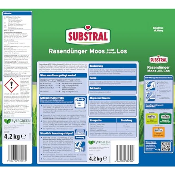 Substral Rasendünger gegen Moos, für sattgrünen und dichten Rasen, 4,2 kg, 140m², Grün - Substral Rasendünger mit intensiver Grüneffekt, stärkt die Grasnarbe, für gesunden Rasen – Bild 2