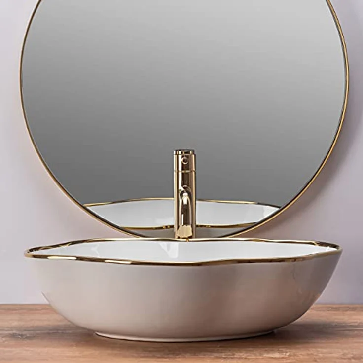 wohnwerk.idee Aufsatzwaschbecken Waschbecken Goldrand Gold Edge Schwarz Weiß Design – Bild 3
