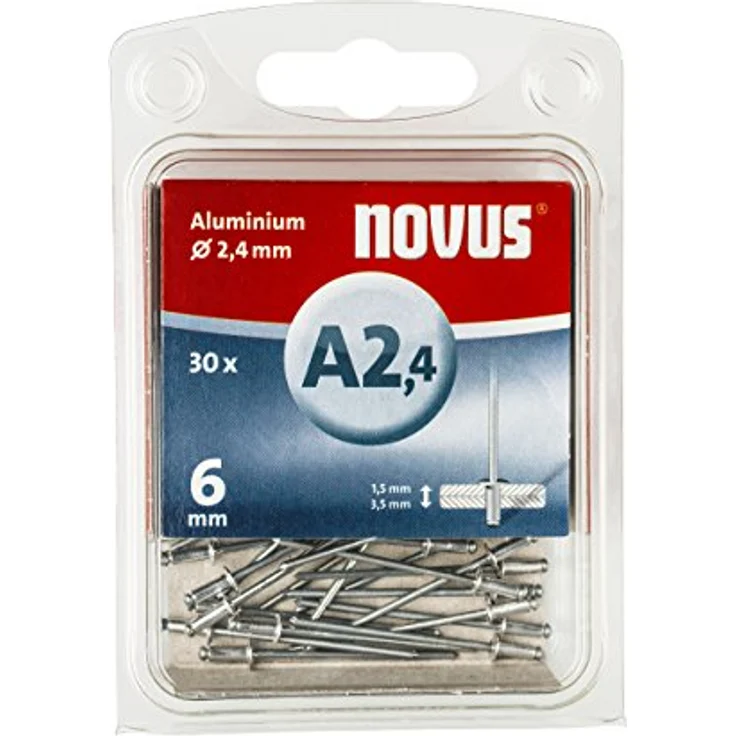 Novus Blindnieten Ø2,4 mm Aluminium, 6 mm Länge, 30 Nieten, 1.5-3.5 mm Klemmlänge, zur Befestigung von Nichteisen Metall – Bild 2
