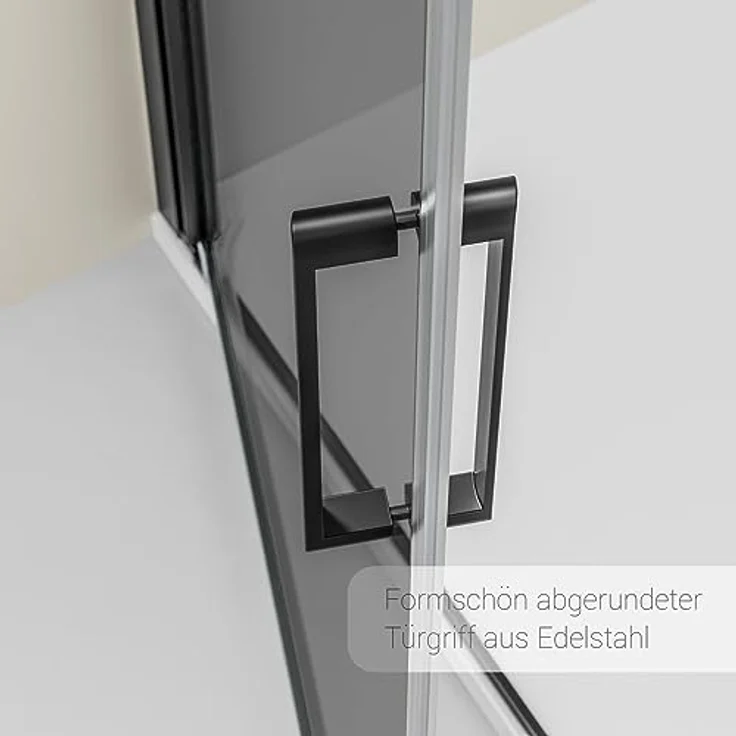 NEXTREND Eckdusche NT416, Drehtür in Schwarz matt, 8 mm Nano Graues Glas, Breite wählbar, Türelement 90 cm, Glas feststehend 90 cm – Bild 6