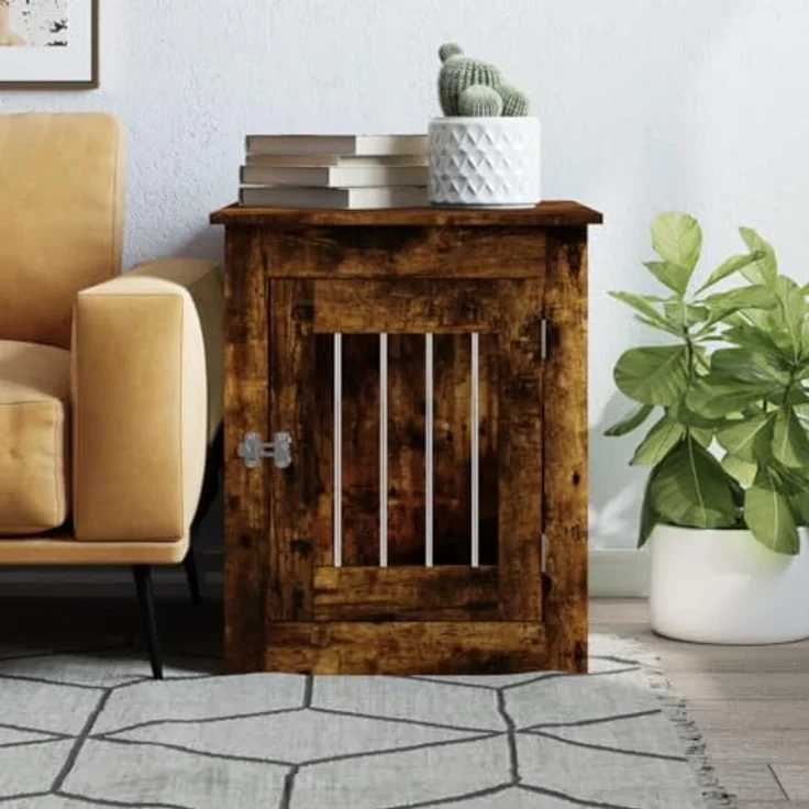 vidaXL Hundekäfig im Möbelstil, Abschließbar Hundebox mit Tür, Hundehütte Beistelltisch mit 2-in-1-Funktion, Hundehaus Haustierkäfig, Räuchereiche 55x75x65 cm Holzwerkstoff – Bild 4