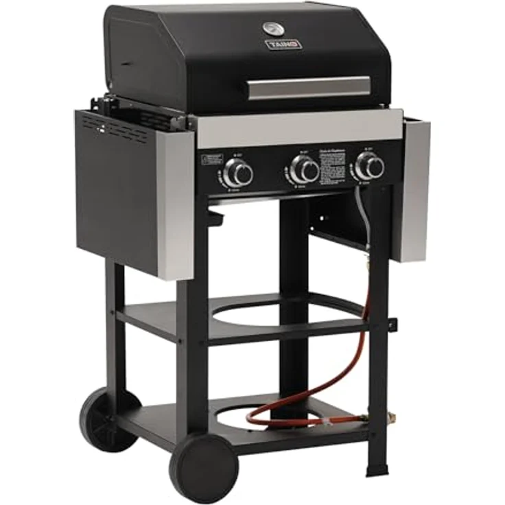 TAINO WABAYA 3+0 Gasgrill Grillwagen 2 Brenner Keramik Sear-Burner Piezo-Zündung Thermometer Warmhalterost Schwarz Matt – Bild 3