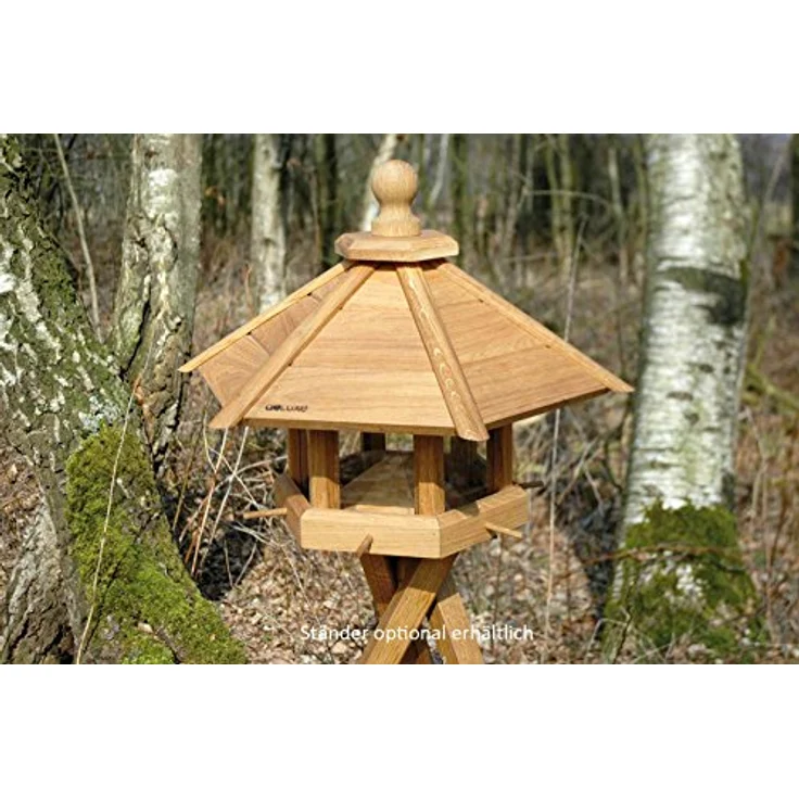 Luxus-Vogelhaus 46131e Großes XXL Vogelhaus "Anflug" aus Holz (Eiche) für Garten, Balkon, geöltes Eichenholz mit Futter-Silo / 6 Anflugstangen - XL Vogelhäuschen Vogelfutterhaus – Bild 2