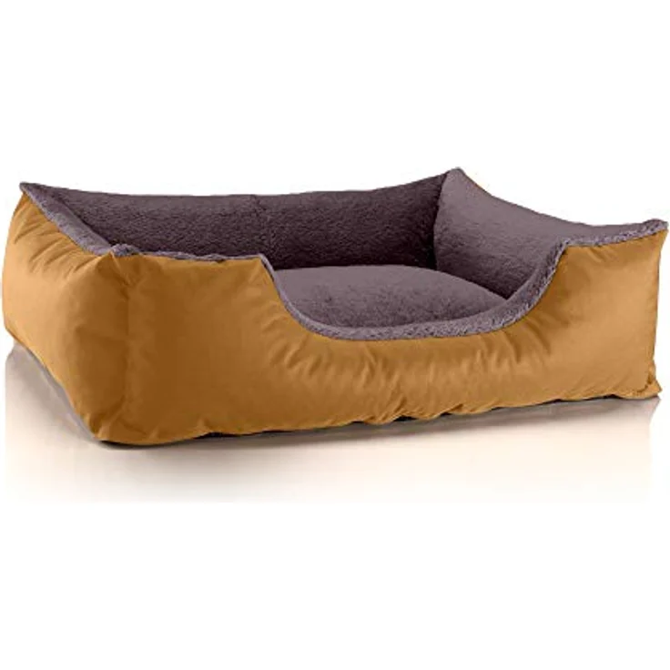 BedDog Hundebett Teddy flauschig, Hundekissen mit abziehbaren waschbaren Bezug, Hundekorb, Hundesofa, für mittel-große Hunde, L, Gold-braun – Bild 1