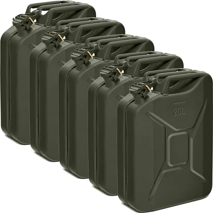 BW® Benzinkanister Metall 5x 20 Liter, Kraftstoffkanister Bronzegrün RAL 6031-F9, TÜV-geprüft, UN-zugelassen, 0,9mm Stahl für Benzin, Diesel, E10, 2-Takt – Bild 1
