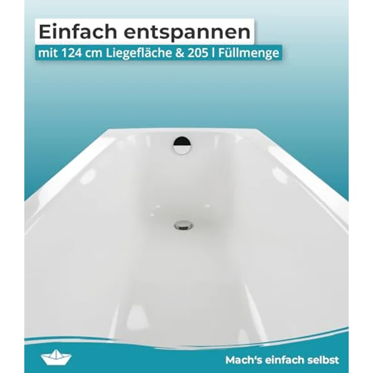 Calmwaters® Badewanne Komplettset 180x80 cm mit Wannenträger & Ablaufgarnitur, Original Rechteck Badewanne 180 x 80 cm, Weiß – Bild 4