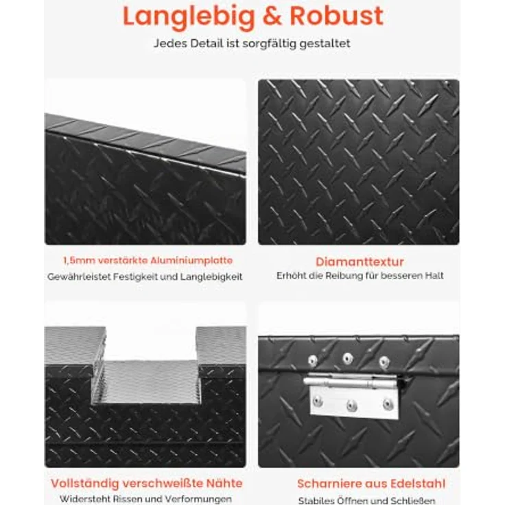 VEVOR Crossover Lkw Werkzeugkasten, abschließbar & wasserdicht, 1771 x 507 x 331 mm, Aluminium mit seitlichen Griffen, schwarz – Bild 3