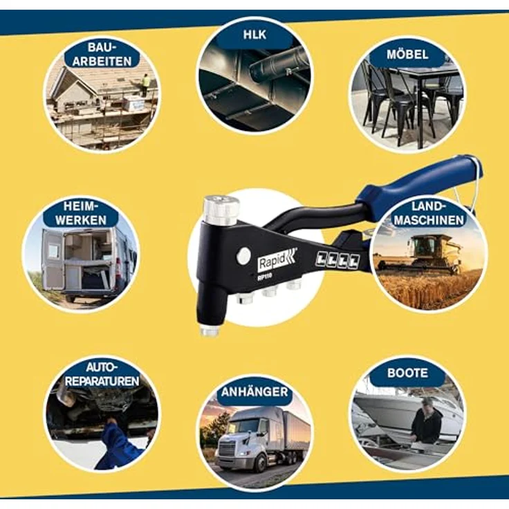 Rapid RP110 Blindnietmutterzange, für M3, M4, M5, M6 Blindnietmuttern, Aluminium-Druckguss, Softgrip-Griff, integrierter Montageschlüssel – Bild 4
