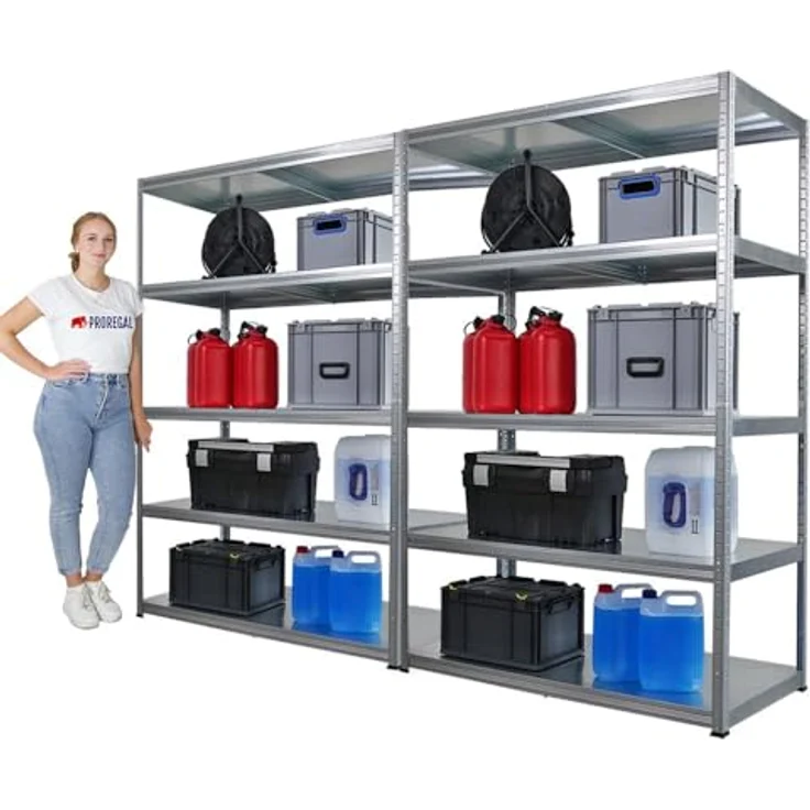Proregal Metallregal Mega Deal Steel Eagle, Schwerlastregal mit 5 Fachböden, Traglast 130 kg, verzinkt, 180 x 120 x 60 cm – Bild 7