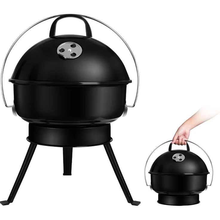SunJas Holzkohlegrill CA-802BK, BBQ Kugelgrill Standgrill Klappgrill Rundgrill Kohlegrill Gartengrill - Leicht, kompakt und hochwertig, Schwarz