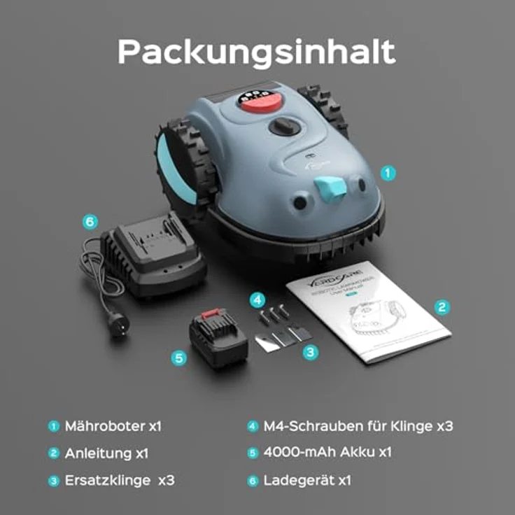 YARDCARE V100 Mähroboter, kabellos mit Vision-Navigation, 150 Hinderniserkennung, 4,0 Ah Akku, Schwebende Messerscheibe, inklusive Ersatzklingen – Bild 9