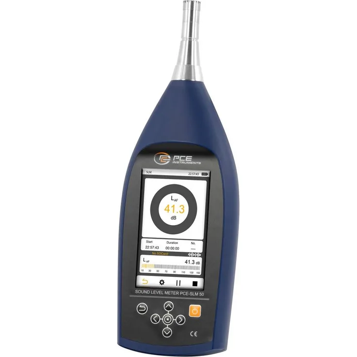 PCE Instruments PCE-SLM 50, Schallpegel-Messgerät mit Farbdisplay, 10Hz - 20kHz, 21 - 143 dB, Ethernet, SD-Karte, USB-C®, 8GB Speicher